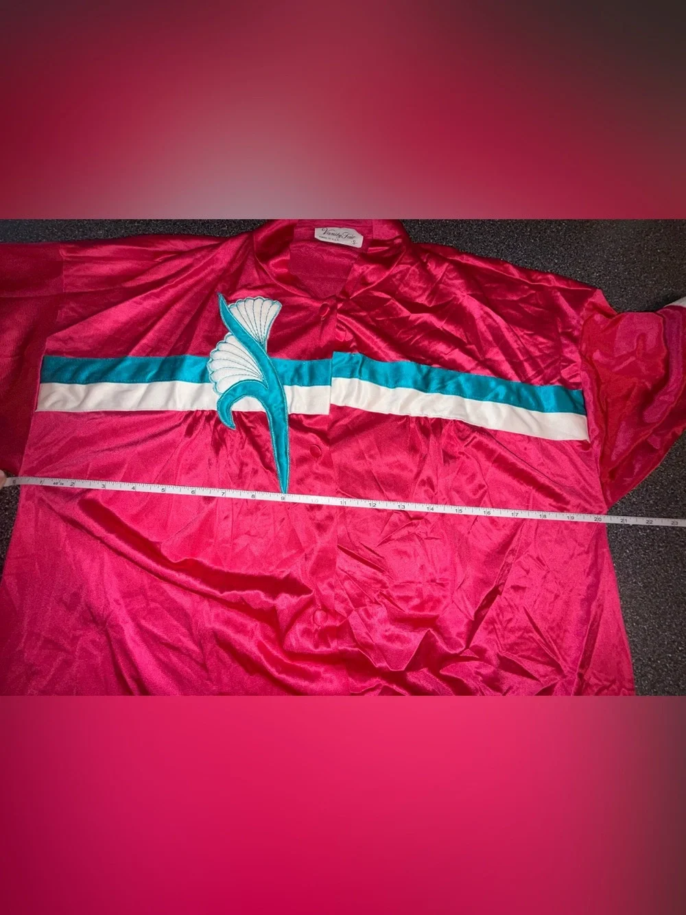 Vanity Fair Vtg Pink/Teal Satin Button Front PJ Robe and Nightgown‎ Size Small